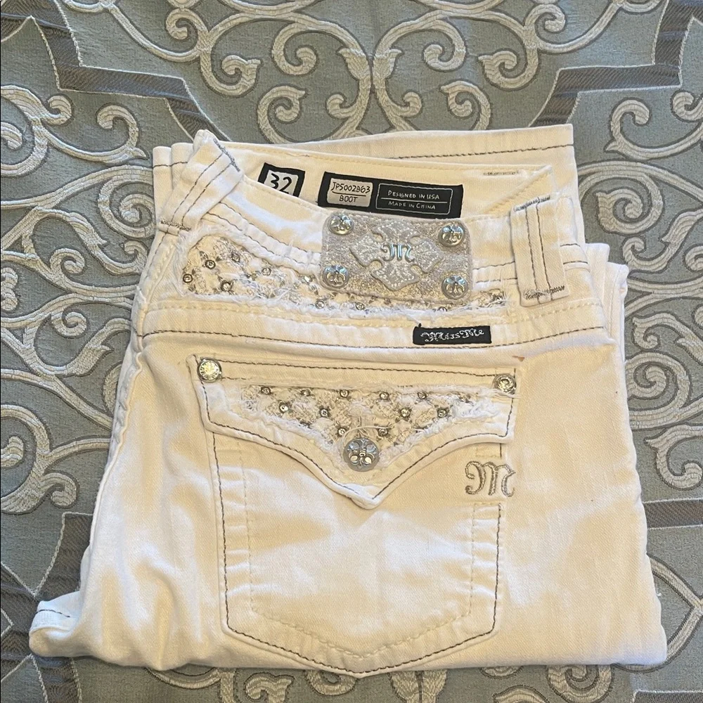Miss Me Women's Cream Embellished Jeans - Picture 1 of 6